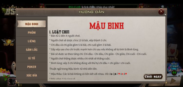 Luật chơi mậu binh online 